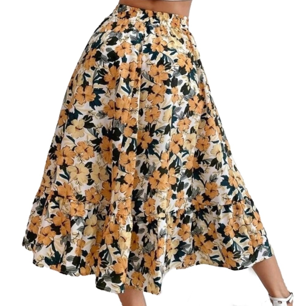 NWOT - Allover Boho Ruffle High Waist A Line Floral Skirt - S